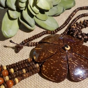 Boho Style Coconut Flower and Bead Necklace
